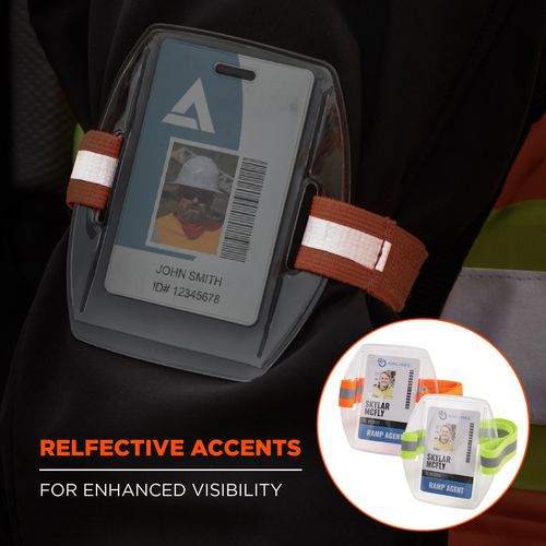 Picture of Squids 3386 Arm Band ID/Badge Holder, Vertical, Hi-Vis Orange, 3.75 x 4.25 Holder, 2.5 x 4 Insert, 10/Pack