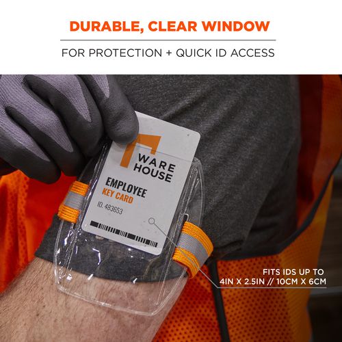 Picture of Squids 3386 Arm Band ID/Badge Holder, Vertical, Hi-Vis Orange, 3.75 x 4.25 Holder, 2.5 x 4 Insert, 10/Pack