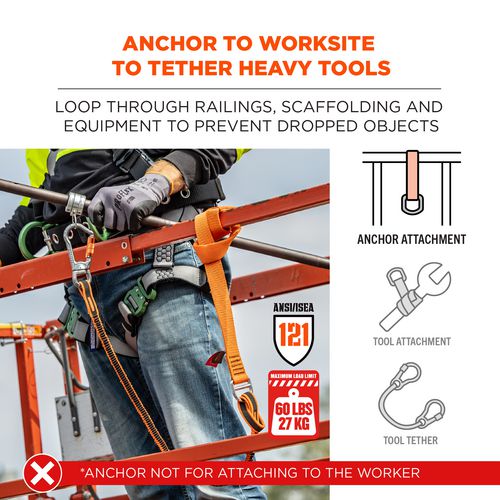Picture of Squids 3177 Anchor Choke Strap for Tool Tethering, 60 lb Max Safe Working Capacity, 28" Long, Orange