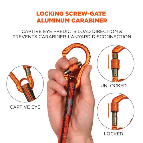 Picture of Squids 3104F(x) Tool Lanyard with Carabiner/Choke Loop, 10 lb Max Working Capacity, 38" to 48" Long, Gray/Orange