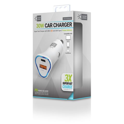 Picture of PD Car Charger, 30 W, Two 3 A Ports, White