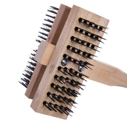 Picture of Sparta Broiler Master Grill Brush and Scraper with Handle, Metal Bristles, 48" Natural Wood Handle