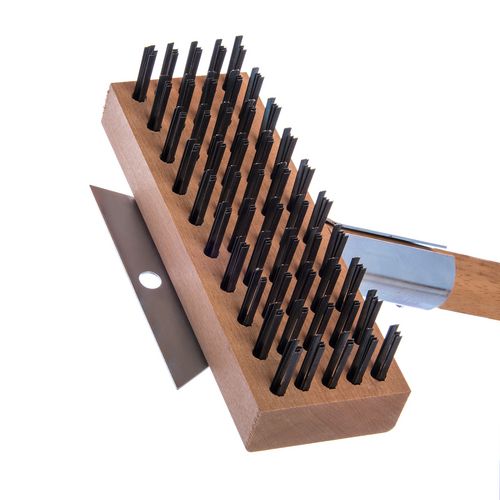 Picture of Sparta Broiler Master Grill Brush and Scraper with Handle, Metal Bristles, 30", Natural Wood Handle