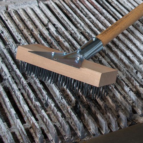 Picture of Sparta Broiler Master Grill Brush and Scraper with Handle, Metal Bristles, 30", Natural Wood Handle