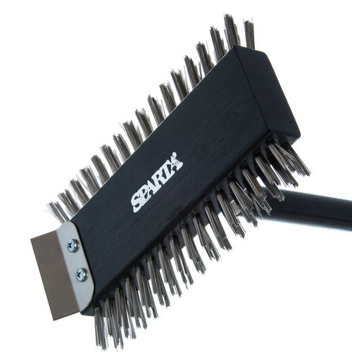 Picture of Sparta Broiler Master Grill Brush and Scraper with Handle, Metal Bristles, 30.5" Black Wood Handle