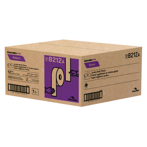 Picture of Select Jumbo Bath Tissue, Septic-Safe, 1-Ply, White, 3.3" x 2,000 ft, 12 Rolls/Carton