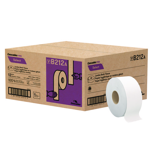 Picture of Select Jumbo Bath Tissue, Septic-Safe, 1-Ply, White, 3.3" x 2,000 ft, 12 Rolls/Carton