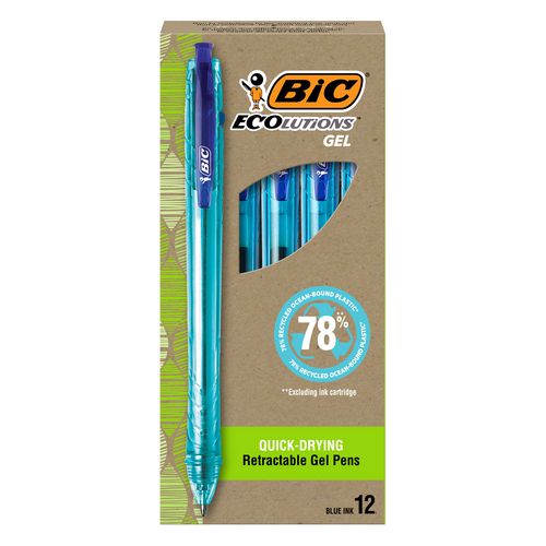 Picture of Ecolutions Gel Pen, Retractable, Medium 1 mm, Blue Ink, Blue Barrel, Dozen