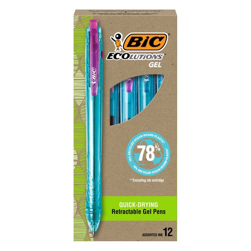 Picture of Ecolutions Gel Pen, Retractable, Medium 1 mm, Assorted Ink, Blue Barrel, Dozen