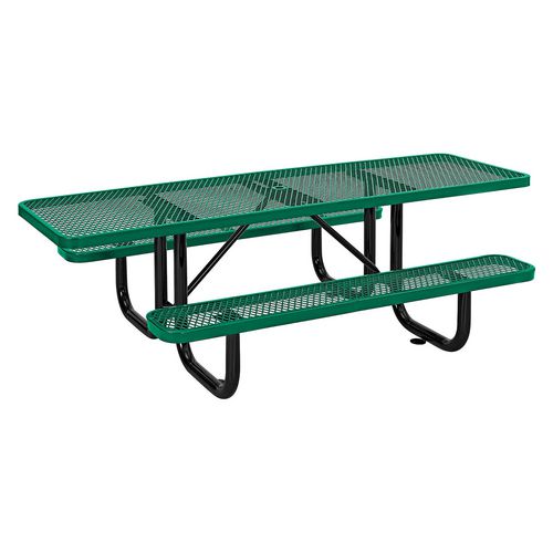 Picture of ADA Compliant Expanded Steel Picnic Table, Rectangular, 96 x 60 x 21.5, Green Top and Base