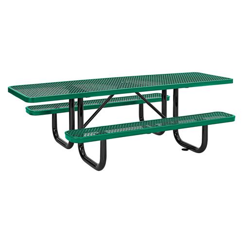 Picture of ADA Compliant Expanded Steel Picnic Table, Rectangular, 96 x 60 x 21.5, Green Top and Base