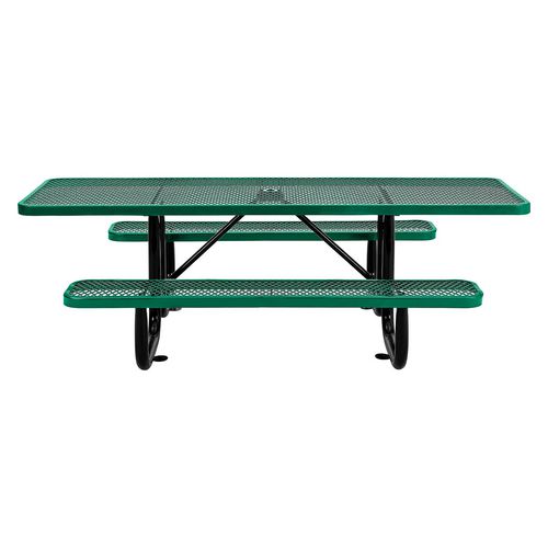 Picture of ADA Compliant Expanded Steel Picnic Table, Rectangular, 96 x 60 x 21.5, Green Top and Base