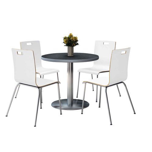 Picture of Pedestal Table with Four White Jive Series Chairs, Round, 36" Dia x 29h, Graphite Nebula