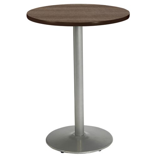 Picture of Pedestal Bistro Table with Four Sky Blue Kool Series Barstools, Round, 36" Dia x 41h, Studio Teak
