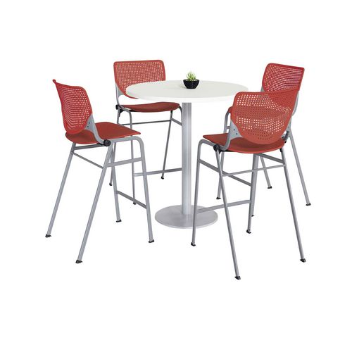 Picture of Pedestal Bistro Table with Four Coral Kool Series Barstools, Round, 36" Dia x 41h, Designer White