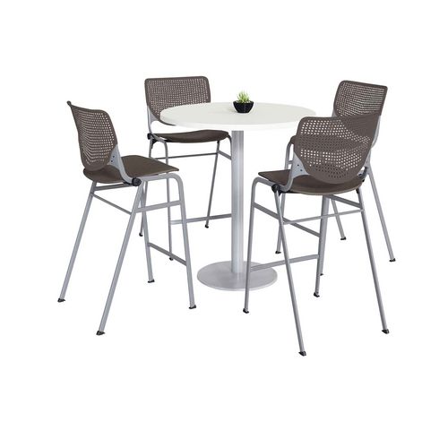 Picture of Pedestal Bistro Table with Four Brownstone Kool Series Barstools, Round, 36" Dia x 41h, Designer White