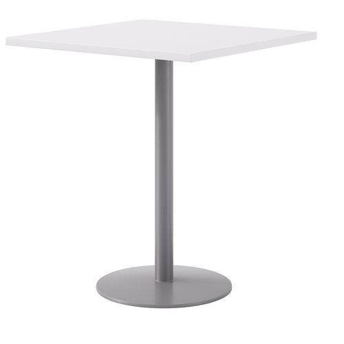 Picture of Pedestal Bistro Table with Four White Jive Series Barstools, Square, 36 x 36 x 41, Designer White