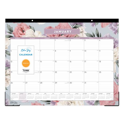 Picture of Tula Monthly Desk Pad Calendar, Floral Artwork, 22" x 17", White/Purple/Pink Sheets, Black Headband, 12-Month (Jan-Dec): 2025