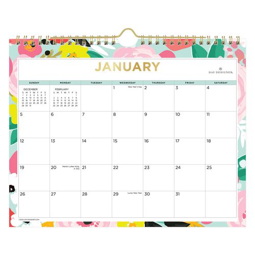 Picture of Day Designer Secret Garden Mint Monthly Wall Calendar, Floral Artwork, 11 x 8.75, Multicolor Sheets, 12-Month (Jan-Dec): 2025