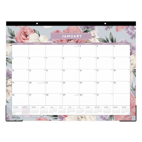 Picture of Tula Monthly Desk Pad Calendar, Floral Artwork, 22" x 17", White/Purple/Pink Sheets, Black Headband, 12-Month (Jan-Dec): 2025