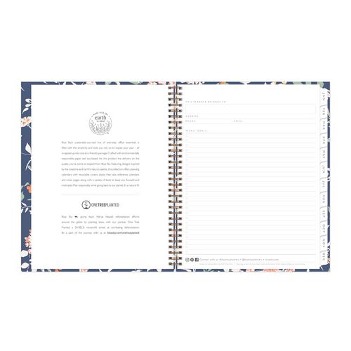 Picture of One Tree Planted Effie Weekly/Monthly Planner, Floral Artwork, 11" x 8.5", Blue/Peach/Green Cover, 12-Month (Jan-Dec): 2025