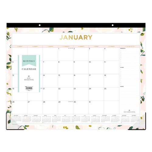 Picture of Day Designer Coming Up Roses Monthly Desk Pad Calendar, Floral Artwork, 22 x 17, Cream/Blush Sheets, 12-Month (Jan-Dec): 2025