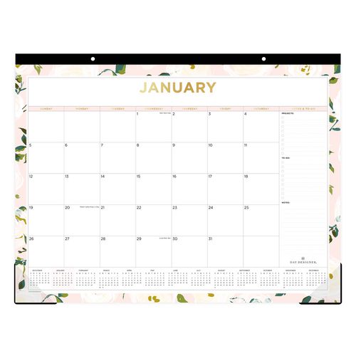 Picture of Day Designer Coming Up Roses Monthly Desk Pad Calendar, Floral Artwork, 22 x 17, Cream/Blush Sheets, 12-Month (Jan-Dec): 2025