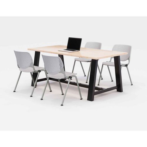 Picture of Midtown Dining Table with Four Light Gray Kool Series Chairs, 36 x 72 x 30, Kensington Maple