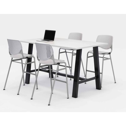 Picture of Midtown Bistro Dining Table with Four Light Gray Kool Barstools, 36 x 72 x 41, Designer White