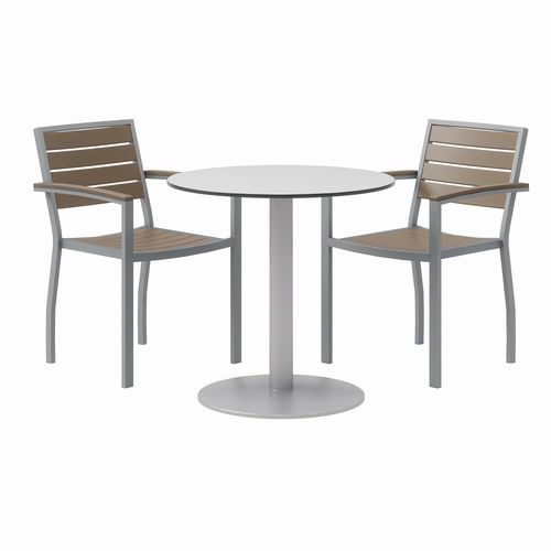 Picture of Eveleen Outdoor Patio Table with Two Mocha Powder-Coated Polymer Chairs, 30" Dia x 29h, Gray