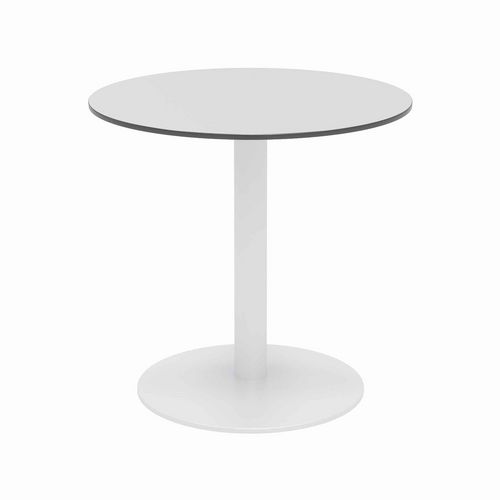 Picture of Eveleen Outdoor Patio Table with Two Gray Powder-Coated Polymer Chairs, 30" Dia x 29h, Designer White