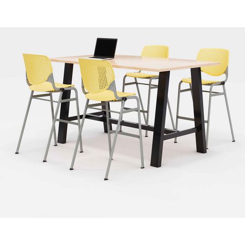 Picture of Midtown Bistro Dining Table with Four Yellow Kool Barstools, 36 x 72 x 41, Kensington Maple