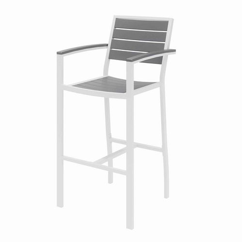 Picture of Eveleen Outdoor Bistro Patio Table with Two Gray Powder-Coated Polymer Barstools, 30" Square, Gray
