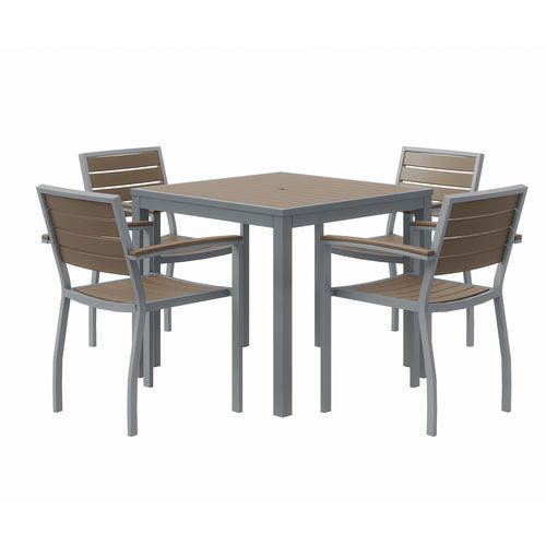 Picture of Eveleen Outdoor Patio Table with Four Mocha Powder-Coated Polymer Chairs, Square, 32", Mocha