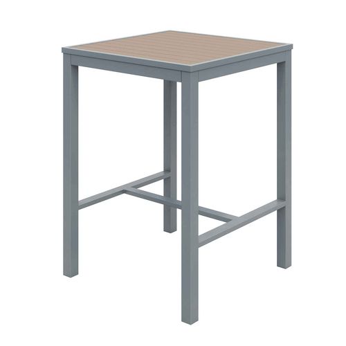 Picture of Eveleen Outdoor Bistro Patio Table with Two Mocha Powder-Coated Polymer Barstools, 30" Square, Mocha
