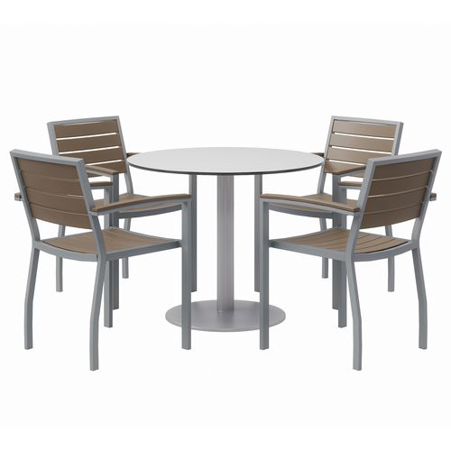 Picture of Eveleen Outdoor Patio Table, Four Mocha Powder-Coated Polymer Chairs, Round, 36" Dia x 29h, Fashion Gray