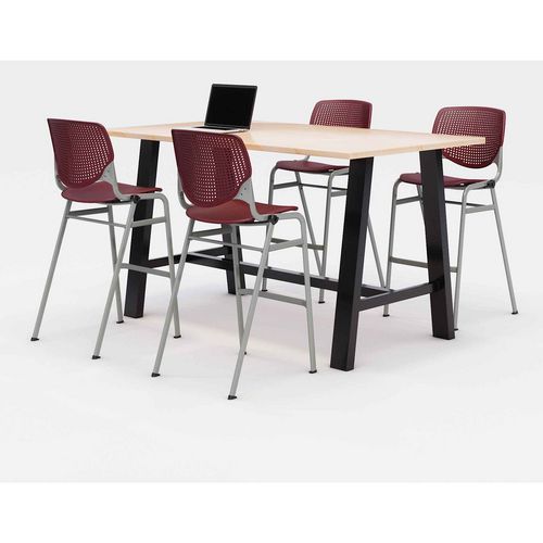 Picture of Midtown Bistro Dining Table with Four Burgundy Kool Barstools, 36 x 72 x 41, Kensington Maple