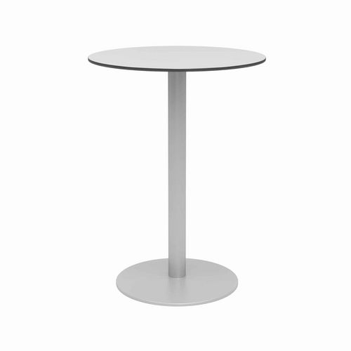 Picture of Eveleen Outdoor Bistro Patio Table, Two Mocha Powder-Coated Polymer Barstools, Round, 30" Dia x 41h, Gray