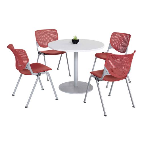 Picture of Pedestal Table with Four Coral Kool Series Chairs, Round, 36" Dia x 29h, Designer White