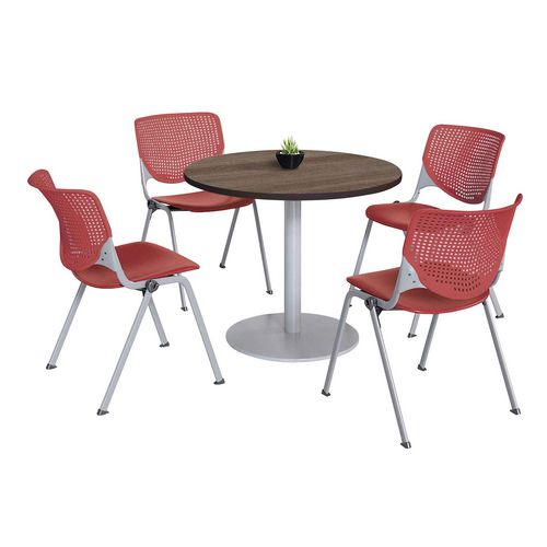 Picture of Pedestal Table with Four Coral Kool Series Chairs, Round, 36" Dia x 29h, Studio Teak