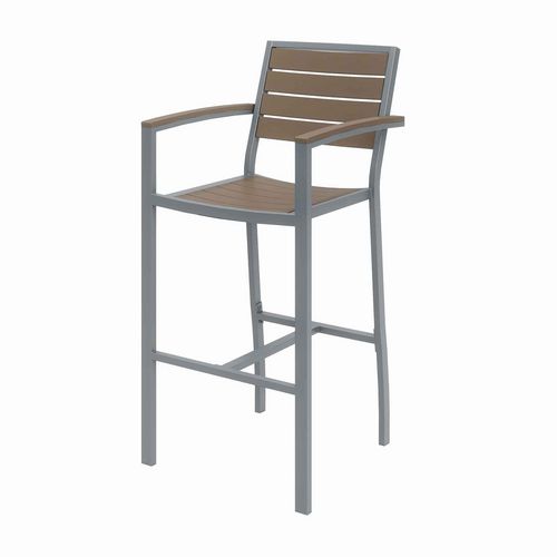 Picture of Eveleen Outdoor Bistro Patio Table with Four Mocha Powder-Coated Polymer Barstools, 32 x 55, Mocha