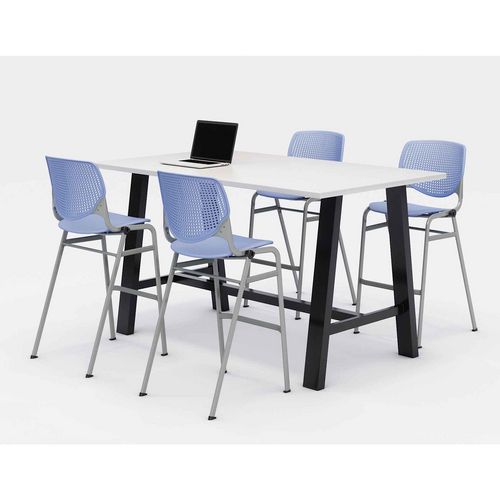 Picture of Midtown Bistro Dining Table with Four Periwinkle Kool Barstools, 36 x 72 x 41, Designer White
