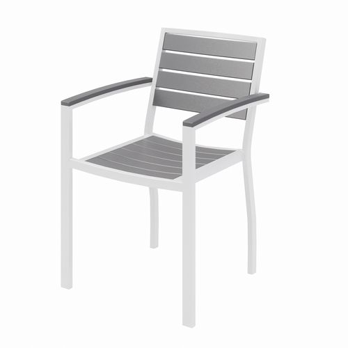 Picture of Eveleen Outdoor Patio Table, Four Gray Powder-Coated Polymer Chairs, Round, 36" Dia x 29h, White