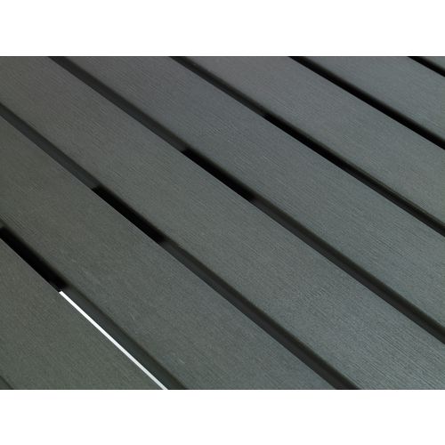 Picture of Eveleen Outdoor Bistro Patio Table with Two Gray Powder-Coated Polymer Barstools, 30" Square, Gray