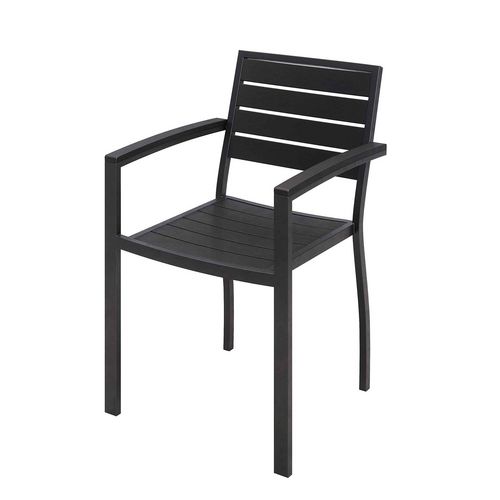 Picture of Eveleen Outdoor Patio Table with Six Black Powder-Coated Polymer Chairs, 32 x 55 x 29, Black