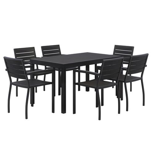 Picture of Eveleen Outdoor Patio Table with Six Black Powder-Coated Polymer Chairs, 32 x 55 x 29, Black