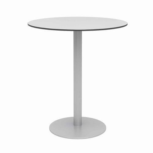Picture of Eveleen Outdoor Bistro Patio Table with Four Mocha Powder-Coated Polymer Barstools, Round, 41"h, Gray