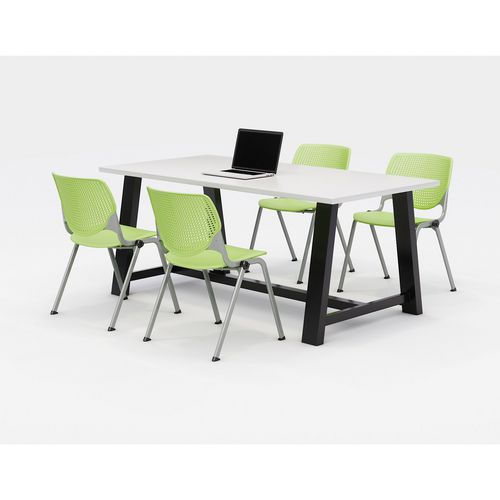 Picture of Midtown Dining Table with Four Lime Green Kool Series Chairs, 36 x 72 x 30, Designer White