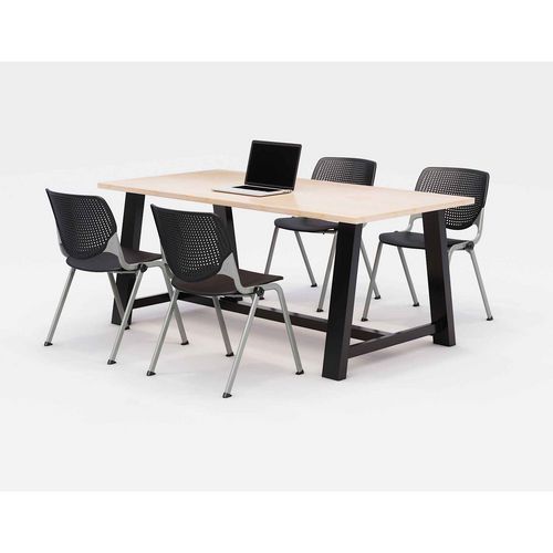 Picture of Midtown Dining Table with Four Black Kool Series Chairs, 36 x 72 x 30, Kensington Maple