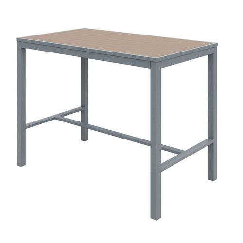 Picture of Eveleen Outdoor Bistro Patio Table with Four Mocha Powder-Coated Polymer Barstools, 32 x 55, Mocha